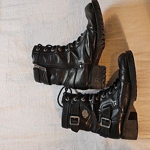 Harley Davidson Women's 7” Neve black leather lace-up motorcycle combat boots